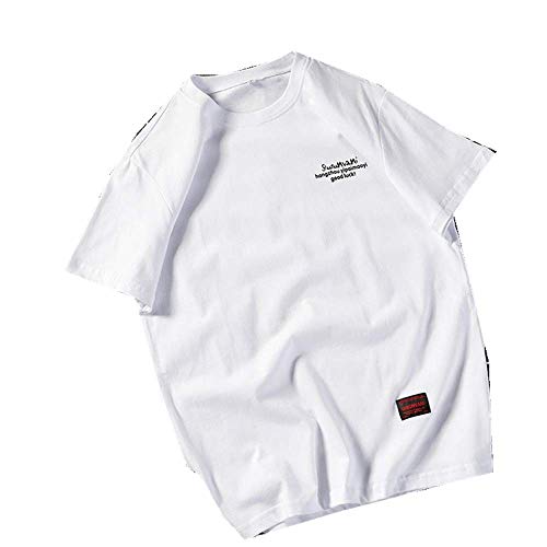Camiseta de manga corta para hombre con cuello redondo y estampado de moda para jóvenes, con personalidad atractiva, cómoda y media manga para hombre Blanco blanco 4XL