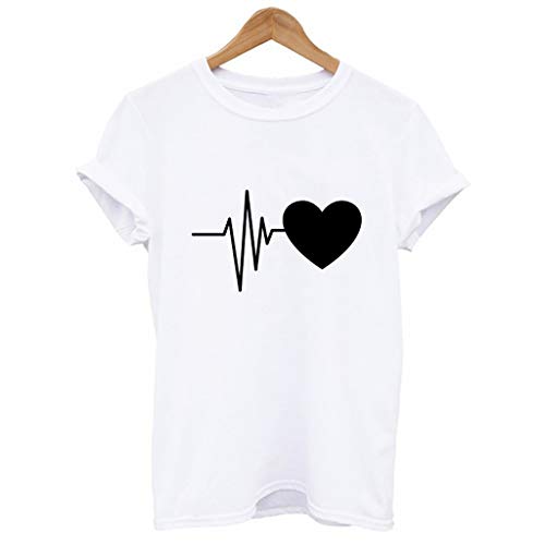 Camiseta de Mujer Manga Corta Corazón Impresión Blusa Camisa Cuello Redondo Promociones Verano Blusa Mujer Top