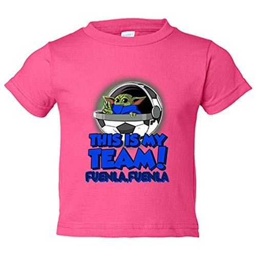 Camiseta niño parodia baby Yoda mi equipo de fútbol Fuenla Fuenlabrada - Rosa, 12-14 años