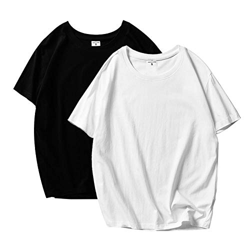 Camiseta para Mujer Camiseta Blanca y Negra Camiseta para Mujer de Color Puro Camiseta de Manga Corta Mujer Camiseta Blanca para Mujer Camiseta Femme-Z1_XS