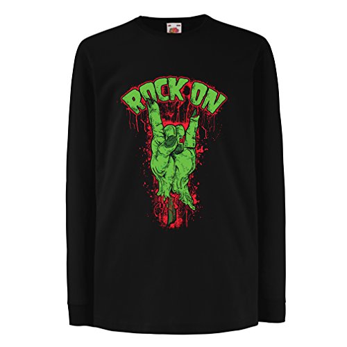Camisetas de Manga Larga para Niño ¡Símbolo del Metal de la Mano del Zombi! Signo de los Cuernos (14-15 Years Negro Multicolor)