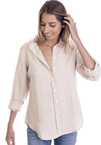 CAMIXA Femme Chemisier Pur Lin Français Chemise Blouse Droite Liquette Tunique XS Natural