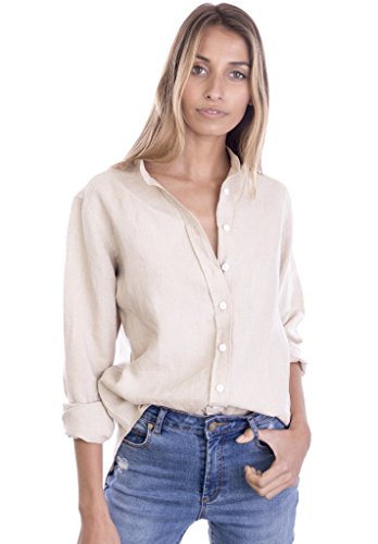 CAMIXA Femme Chemisier Pur Lin Français Chemise Blouse Droite Liquette Tunique XS Natural