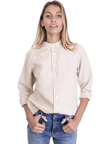 CAMIXA Femme Chemisier Pur Lin Français Chemise Blouse Droite Liquette Tunique XS Natural