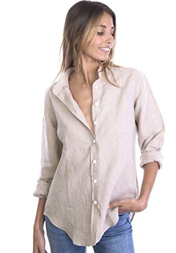 CAMIXA Femme Chemisier Pur Lin Français Chemise Blouse Droite Liquette Tunique XS Natural