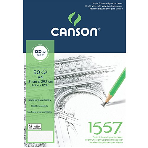 Canson 1557 - Papel de dibujo (120gsm, A4, Paquete de 50), color blanco