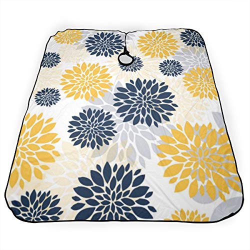 Capa profesional de peluquería con patrón de flores, azul marino, dorado, delantal de corte de pelo de poliéster, peluquería, peluqueros y barberos para hombres y mujeres, 55 x 66 pulgadas