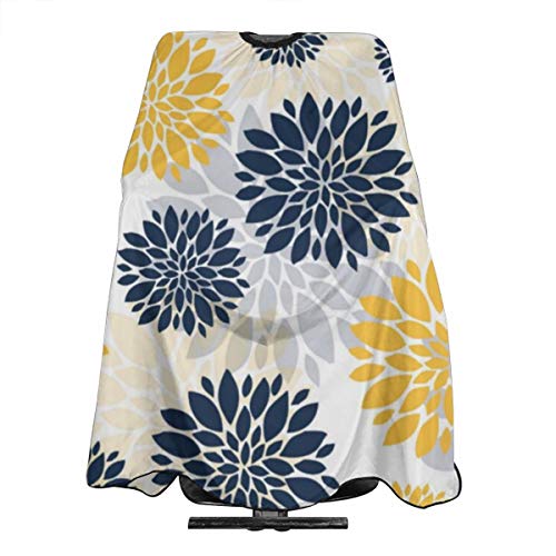 Capa profesional de peluquería con patrón de flores, azul marino, dorado, delantal de corte de pelo de poliéster, peluquería, peluqueros y barberos para hombres y mujeres, 55 x 66 pulgadas