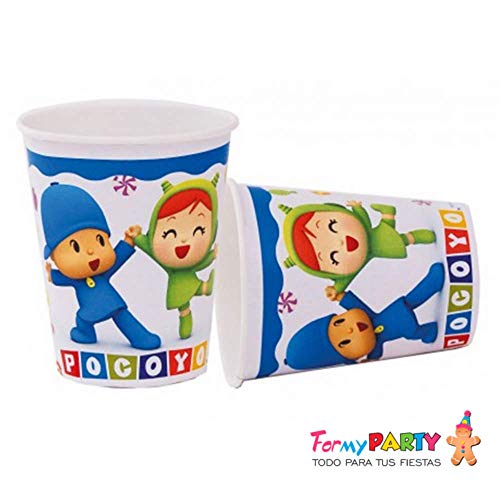 CAPRILO Lote de Cubiertos Infantiles Desechables Pocoyo con Niña (8 Vasos, 8 Platos y 20 Servilletas) .Vajillas y Complementos. Juguetes y Regalos de Cumpleaños, Bodas, Bautizos y Comuniones.