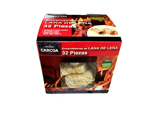 Carcoa Fuego 0326 Pastillas de lana de Leña FSC 100%, 1 paquete de 32 piezas, Rojo, 14x14.3x12.5 cm