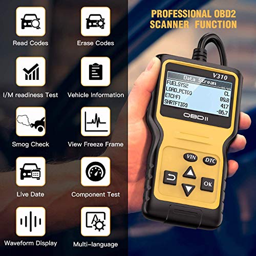 careslong OBD2 Herramienta de diagnóstico Lector automático de códigos V310-Escáner automático Puede Leer y borrar el código de transmisión almacenado,Mostrar imágenes fijas,información del vehículo