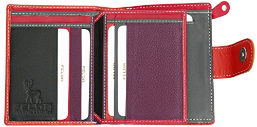 Cartera para Mujer - con Bloqueo de transmisiones RFID y 10 Ranuras para Tarjetas - Cuero auténtico Muy Suave - Naranja y Verde