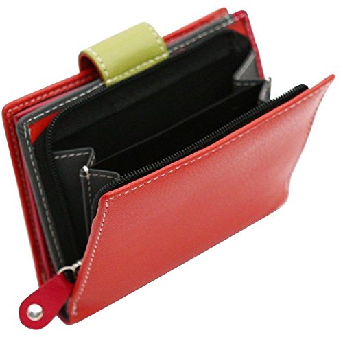 Cartera para Mujer - con Bloqueo de transmisiones RFID y 10 Ranuras para Tarjetas - Cuero auténtico Muy Suave - Naranja y Verde