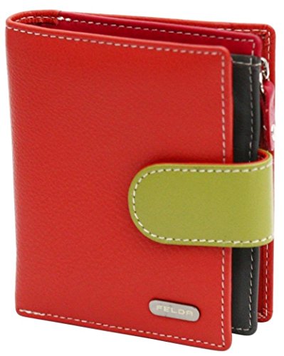Cartera para Mujer - con Bloqueo de transmisiones RFID y 10 Ranuras para Tarjetas - Cuero auténtico Muy Suave - Naranja y Verde