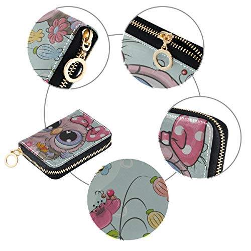 Cartera Tarjetero Lindo Animal de Dibujos Animados en un Prado Tarjetero para Hombre Piel sintética Cremallera Alrededor Monedero para Tarjeta de crédito de tamaño Compacto para Mujeres Señoras Niñas