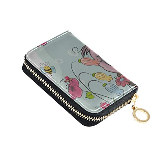 Cartera Tarjetero Lindo Animal de Dibujos Animados en un Prado Tarjetero para Hombre Piel sintética Cremallera Alrededor Monedero para Tarjeta de crédito de tamaño Compacto para Mujeres Señoras Niñas