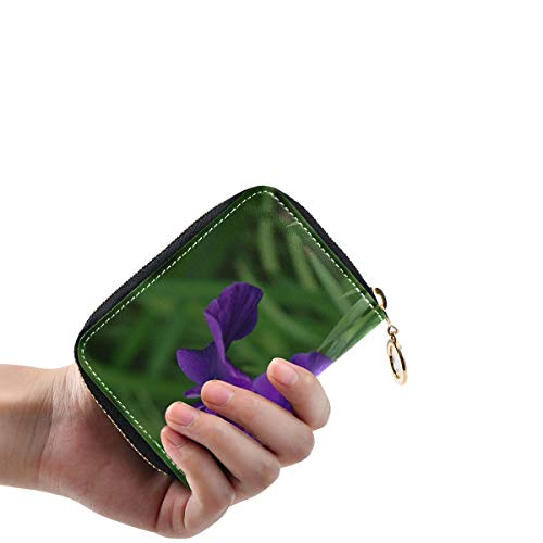 Carteras con Tarjetero Flor de Iris floreciente en un Prado Cartera con Tarjeta de crédito Monedero Cuero de la PU Cremallera Alrededor Tamaño Compacto Cartera de Tarjeta Delgada para Mujeres Señoras