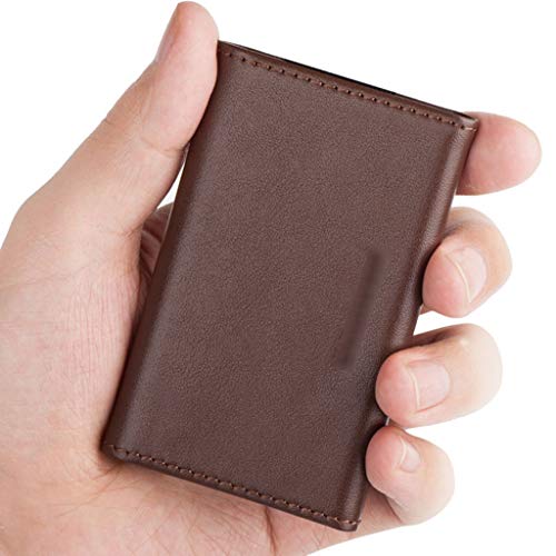 Carteras Portatarjetas De Viaje De Cuero Portatarjetas De Cuero Funda Tarjeta De Crédito-Mantenga Limpias Las Tarjetas De Visita (Color : Brown, Size : 9.8 * 6.5 * 1.5cm)