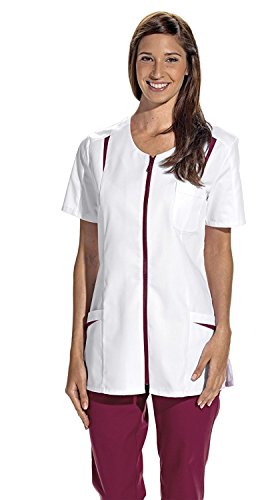 Casaca de señora, manga corta con cremallera (38, blanco/cereza)