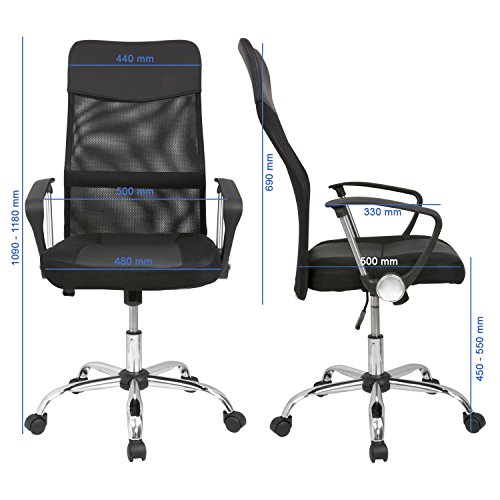 Cashoffice - Silla de Oficina - Silla de Escritorio con respaldo transpirable - Color Negro