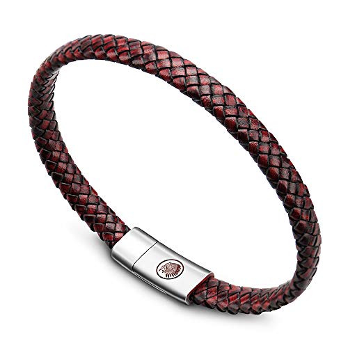 Casisto.J Pulsera cuero hombre - Pulsera trenzada hecha a mano clásica en negro y marrón con cierre magnético grabado Joyas gratis en caja (marrón, 20)