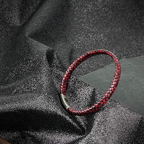 Casisto.J Pulsera cuero hombre - Pulsera trenzada hecha a mano clásica en negro y marrón con cierre magnético grabado Joyas gratis en caja (marrón, 20)