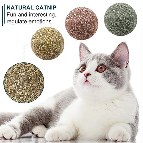 Cat Snacks Candy, Bola de Menta Natural para Gatos, Juego de bolas de hierba gatera, Juegos de Catnip 4 en 1,de Gato Interactivos Rotatorios de Hoja de Menta Natural Pura, Limpieza de dientes