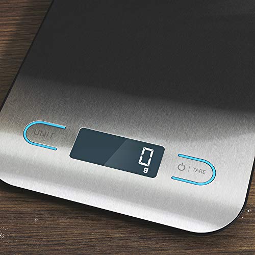 Cecotec Báscula de Cocina Digital Cook Control 8000. Alta precisión, Acero Inoxidable, Diseño Extraplano, Pantalla LCD Retroiluminada, Capacidad Máxima 5 Kg con Precisión de 1 g