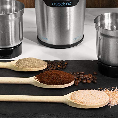 Cecotec Molinillo de Cafe y especias TitanMill 300 DuoClean. Cuchillas con recubrimiento de titanio y dos vasos intercambiables para moler y triturar. Máxima capacidad de 90gr con sistema de seguridad