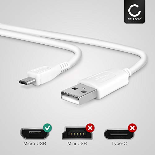 CELLONIC® Cable USB dato (1m 1A) Compatible con LG K11, 10, 8, 4 / V10 / Stylus/Screen/Spirit/Magna/Flex/Watch/X-Power (Micro USB a USB A (Standard USB)) Cable de Carga Blanco