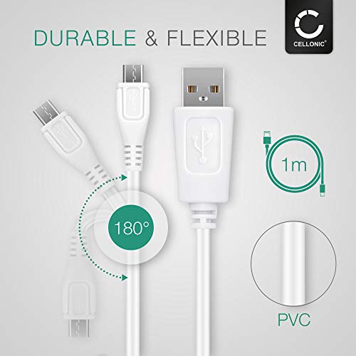 CELLONIC® Cable USB dato (1m 1A) Compatible con LG K11, 10, 8, 4 / V10 / Stylus/Screen/Spirit/Magna/Flex/Watch/X-Power (Micro USB a USB A (Standard USB)) Cable de Carga Blanco