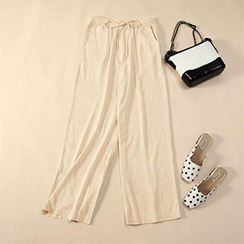 Celucke 2019 - Pantalones de mujer de color puro con cordones y pantalones de pierna ancha con bolsillos fáciles Beige beige M