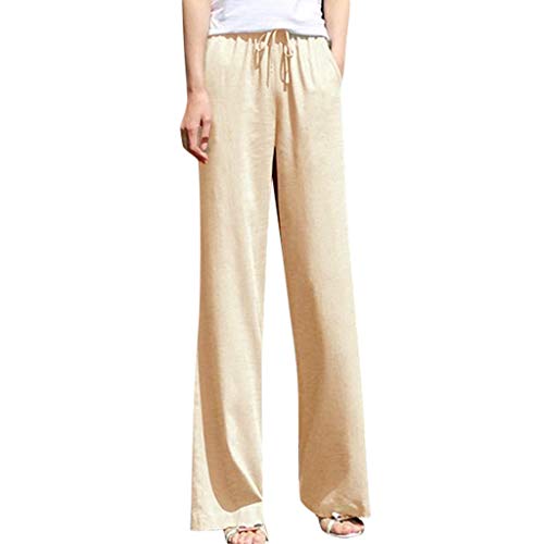 Celucke 2019 - Pantalones de mujer de color puro con cordones y pantalones de pierna ancha con bolsillos fáciles Beige beige M