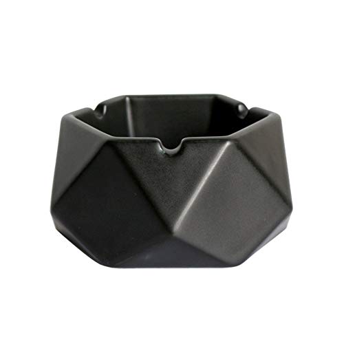 Cenicero de cerámica geométrica con tapa de cenicero de cigarrillos para decoración de mesa de hotel de oficina en el hogar (negro)
