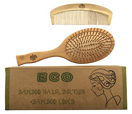 Cepillo de bambú y peine de bambú, 2 unidades, reciclable y respetuoso con el medio ambiente