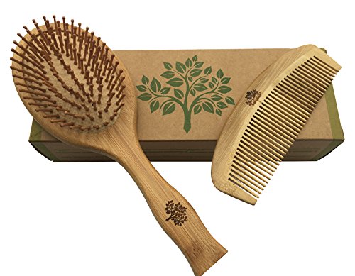 Cepillo de bambú y peine de bambú, 2 unidades, reciclable y respetuoso con el medio ambiente