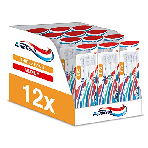 Cepillo de dientes Aquafresh – limpia y Flex, tamaño mediano, 12 paquetes de 3
