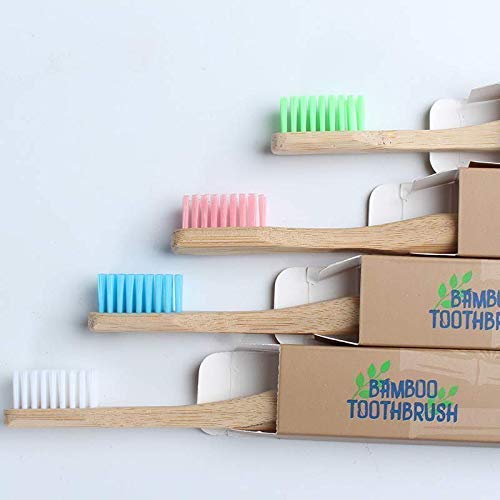 Cepillo de dientes de Bambú 100% Eco Friendly, Biodegradable, Cerdas Médium, Pack de 4 en colores variados