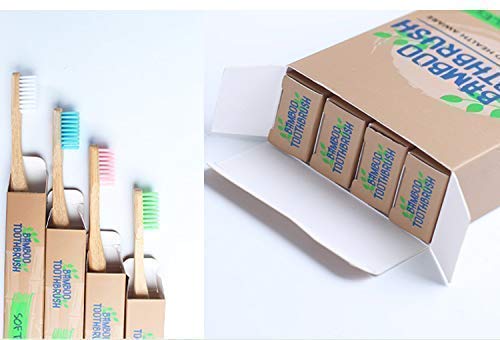Cepillo de dientes de Bambú 100% Eco Friendly, Biodegradable, Cerdas Médium, Pack de 4 en colores variados