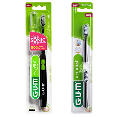 Cepillo de dientes sónico G.U.M ActiVital + 2 cabezales de recambio (Negro)
