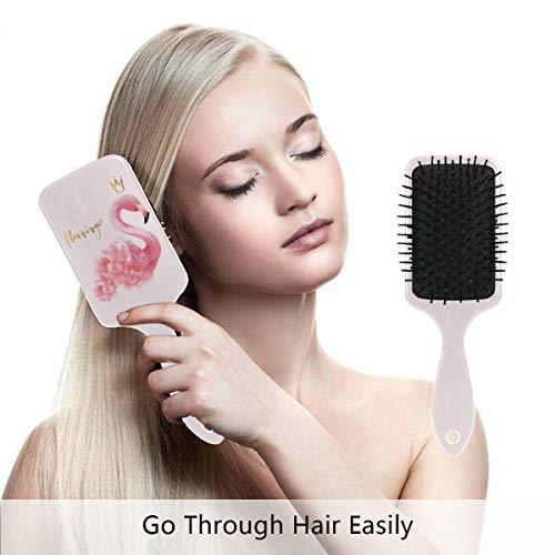 Cepillo de pelo para mujeres y niñas, con diseño de flamenco, color rosa y peine para el pelo largo, grueso, rizado, ondulado, seco o dañado, reduce la rotura del cabello y encrespamiento