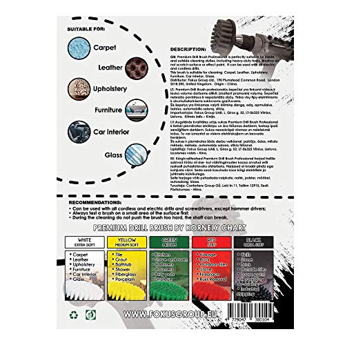 Cepillo de taladro premium,extrasuave,color blanco,13cm Para limpieza profesional. No raya las superficies. Adecuado para alfombras, cuero, tapicería, muebles, interior de coche, limpieza de vidrio.