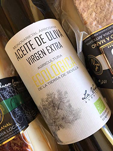 Cesta Caja Regalo GOURMET. Queso Cabra (PAYOYA) y Oro Andaluz Vaca (Montbeliarde). Quesos artesanos y Aceite de oliva ECOLÓGICO, 100% Monovarietal Arbosana. La Verea Andaluza, totalmente natural