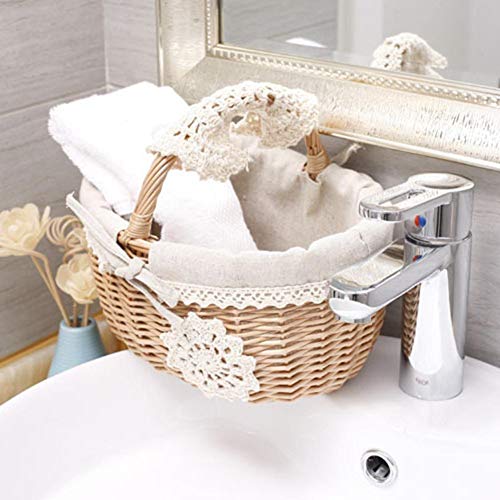 Cesta de Mimbre Natural con Tapa y Cesta de Mimbre Henkel y Cesta de Picnic vacía con Cesta Interior Cesta de Regalo Cesta de Regalo