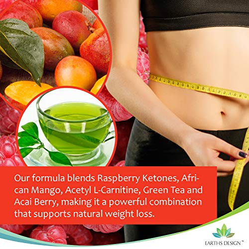 Cetonas de Frambuesa - Complejo de Máxima Concentración con Mango Africano - Con Acetil L-Carnitina, Té Verde y Baya de Acai - Suplemento Para Hombres y Mujeres - 90 Cápsulas de Earths Design