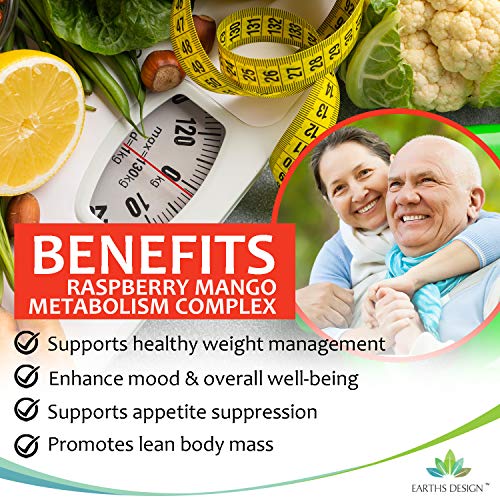 Cetonas de Frambuesa - Complejo de Máxima Concentración con Mango Africano - Con Acetil L-Carnitina, Té Verde y Baya de Acai - Suplemento Para Hombres y Mujeres - 90 Cápsulas de Earths Design