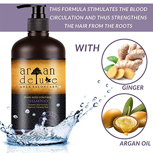 Champú anti-caída y estimulador del crecimiento del cabello de alto nivel, avalado para peluquerías, Argan Deluxe 300 ml.