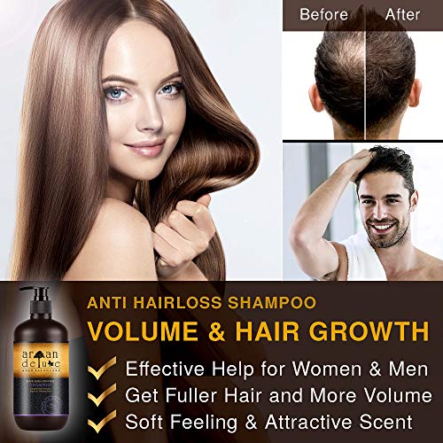 Champú anti-caída y estimulador del crecimiento del cabello de alto nivel, avalado para peluquerías, Argan Deluxe 300 ml.