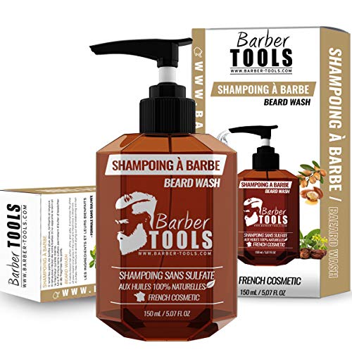 Champú sin sulfato para la barba - 150ml basado en Aceite de Argan y Aceite de Jojoba | Para el mantenimiento y cuidado de la barba - MADE IN FRANCE ✮ BARBER TOOLS ✮