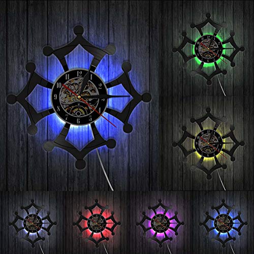 CHANGWW Reloj de Pared con Disco de Vinilo Retro Cruzado L'Occitane Artista de Pared decoración del hogar Reloj de Pared silencioso sin Escala-with LED
